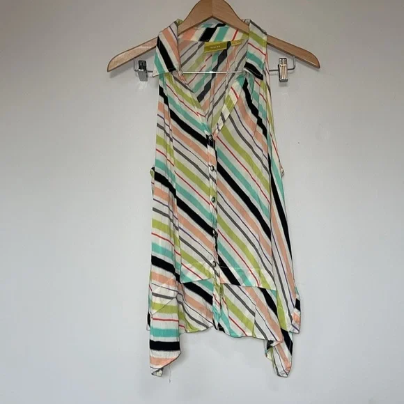 maeve anthropologie striped swing sleeveless button down blouse - Picture 2 of 8
